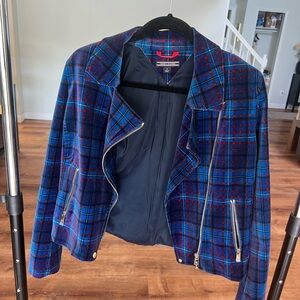Tommy Hilfiger Women's Blue and Red Plaid Blazer